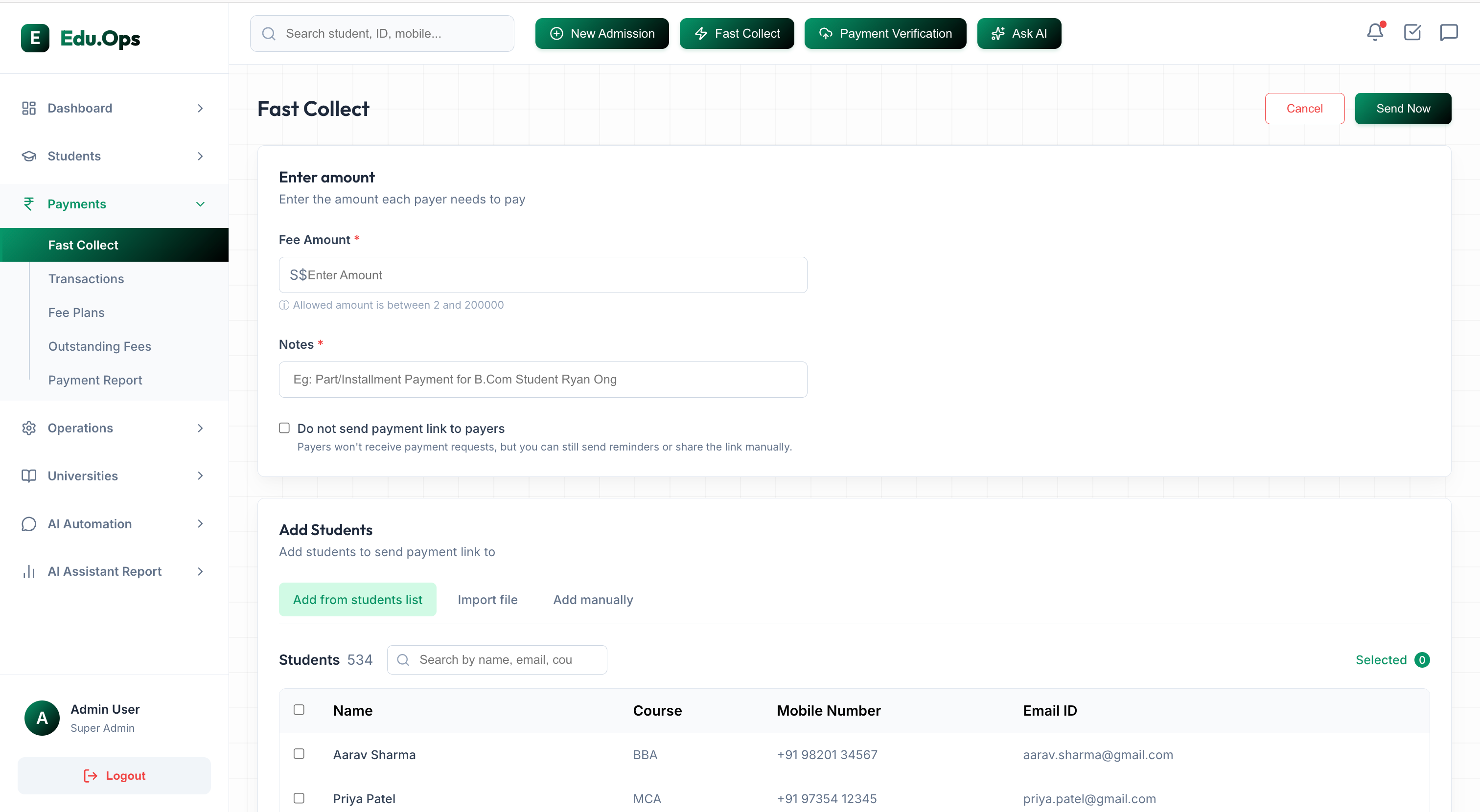 Fee Collection UI